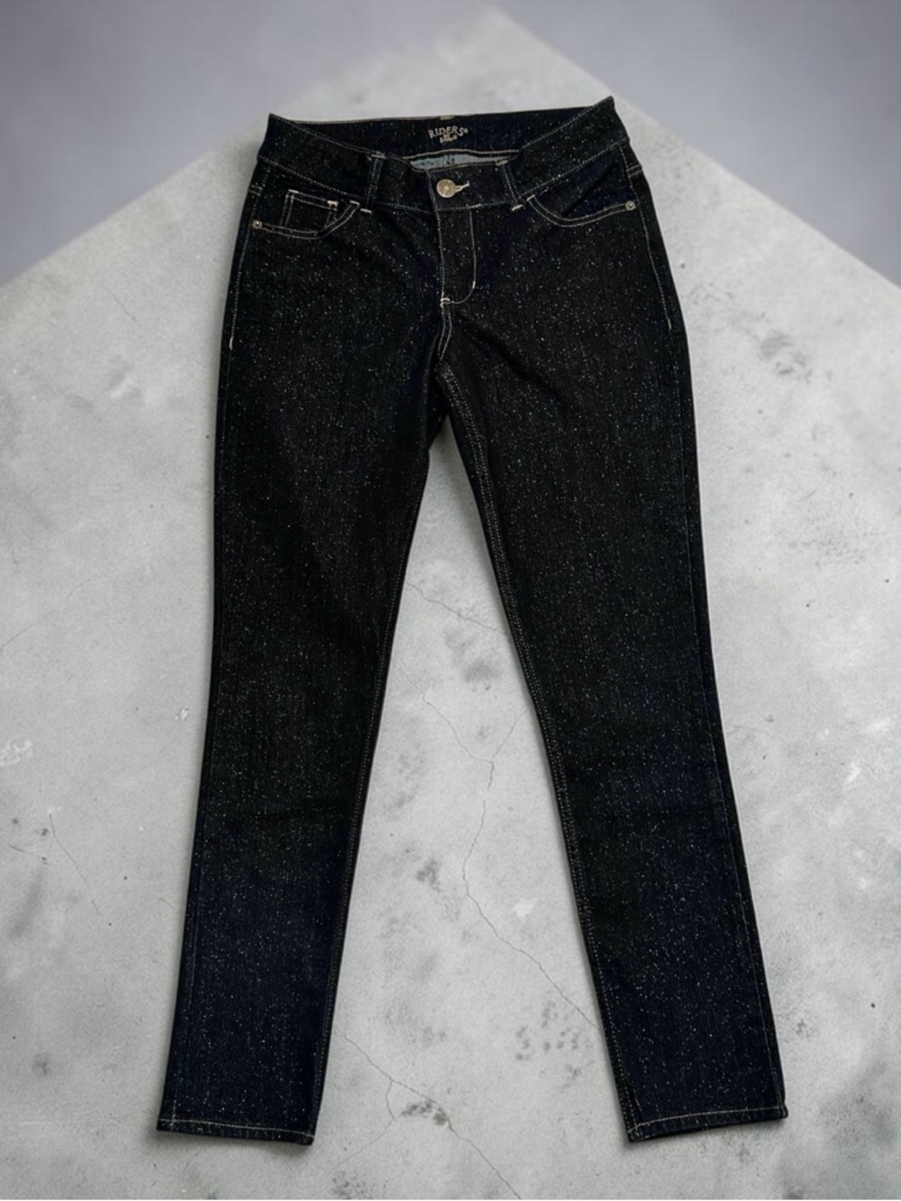 Riders By Lee Black Jeans Sparkling Metallic Silver Specks Womens 10 M Mid-Rise